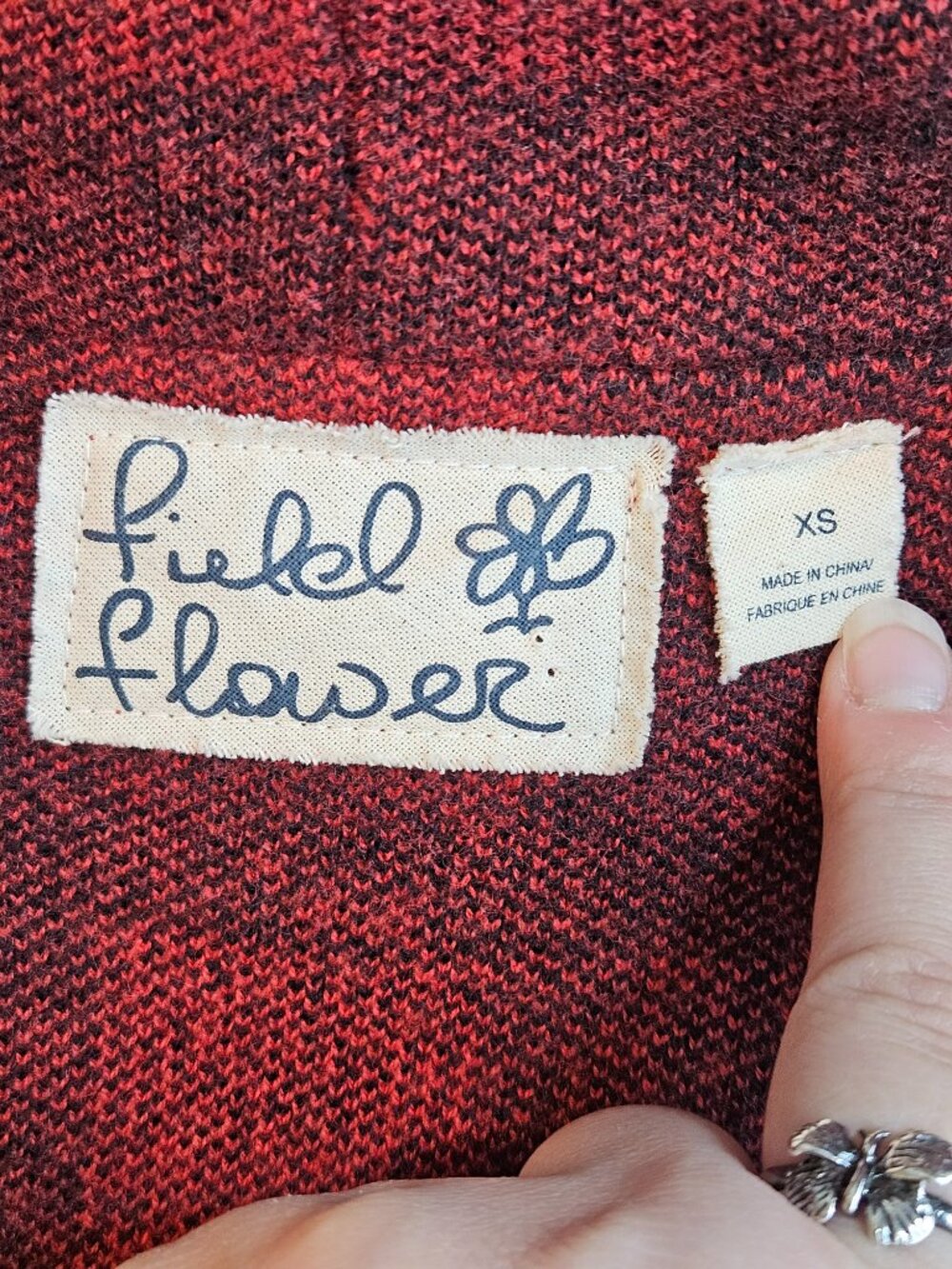 Anthropologie Field Flower Buffalo Plaid Hooded Cardigan Red Womens Size XS Wool - Picture 9 of 13